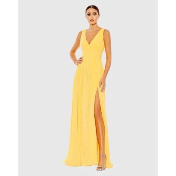 NWT Mac Duggal 55793 Butter Yellow Chiffon Evening Gown Size 18 - Picture 1 of 13